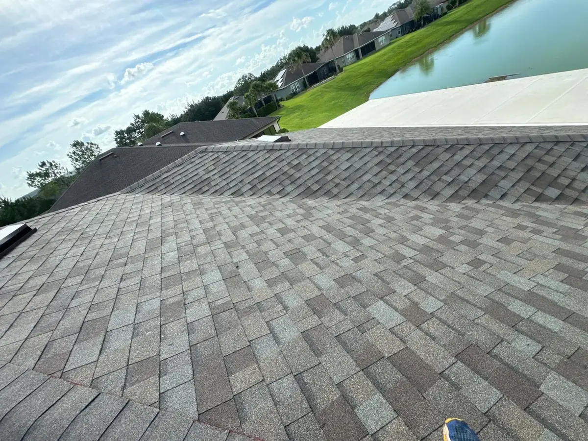 Finished Driftwood shingle roof with brown accessories in Ocala, FL