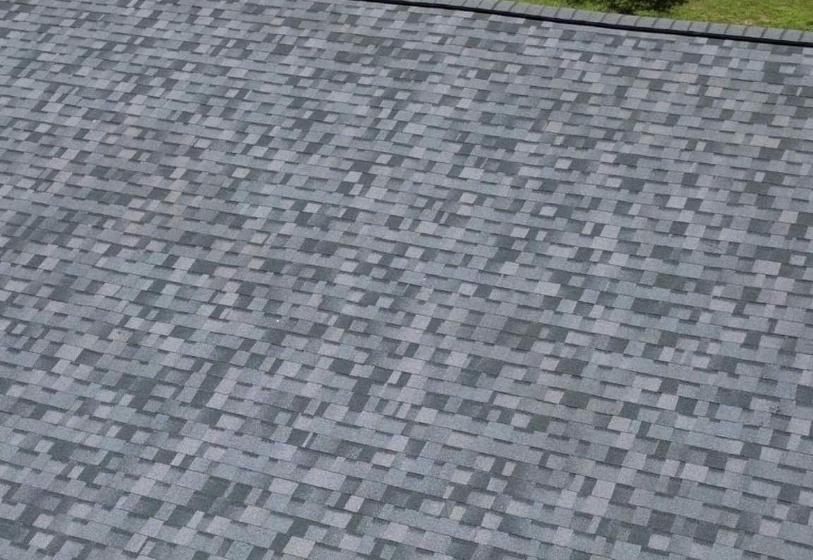 Close view of the gray architectural shingle blend on the Gainesville roof