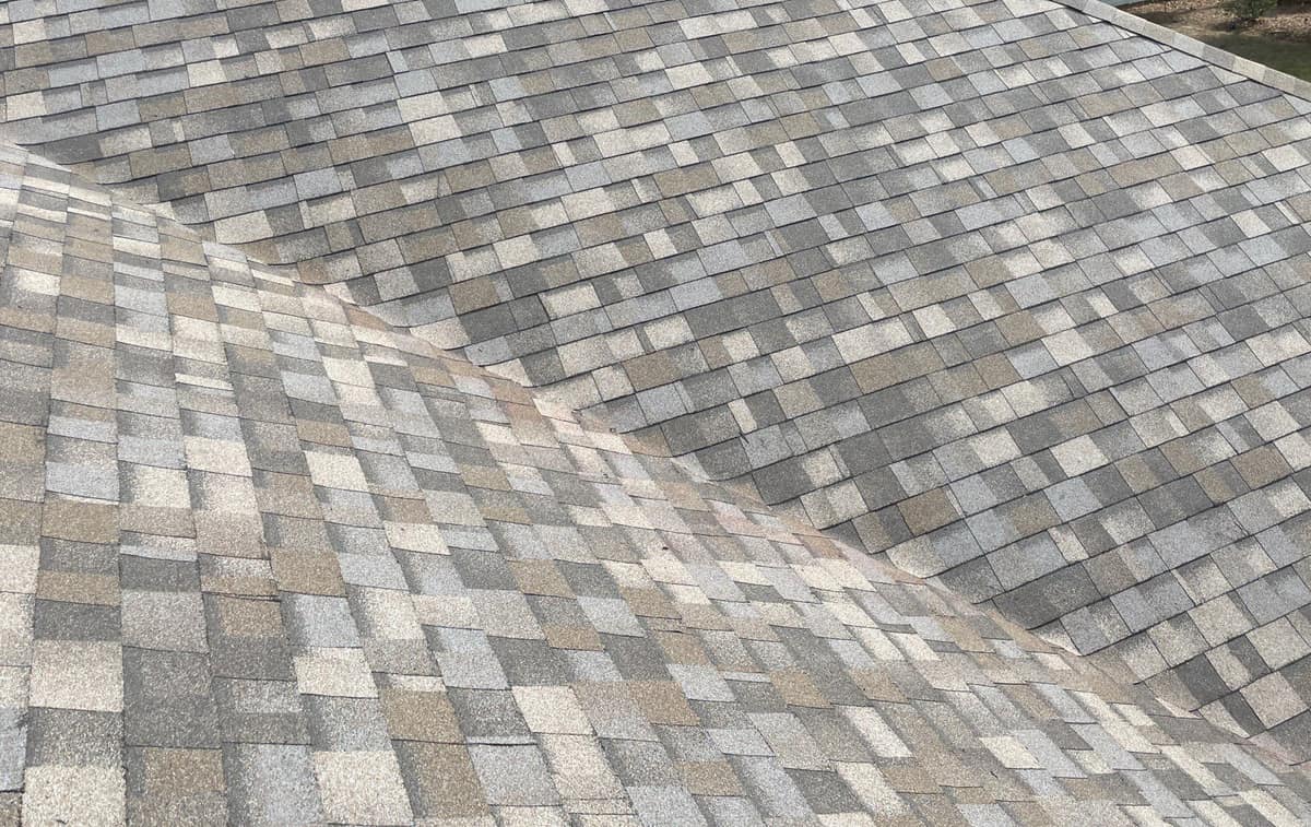 Valley where two planes of the new Gainesville roof meet, shingles running through with no metal showing