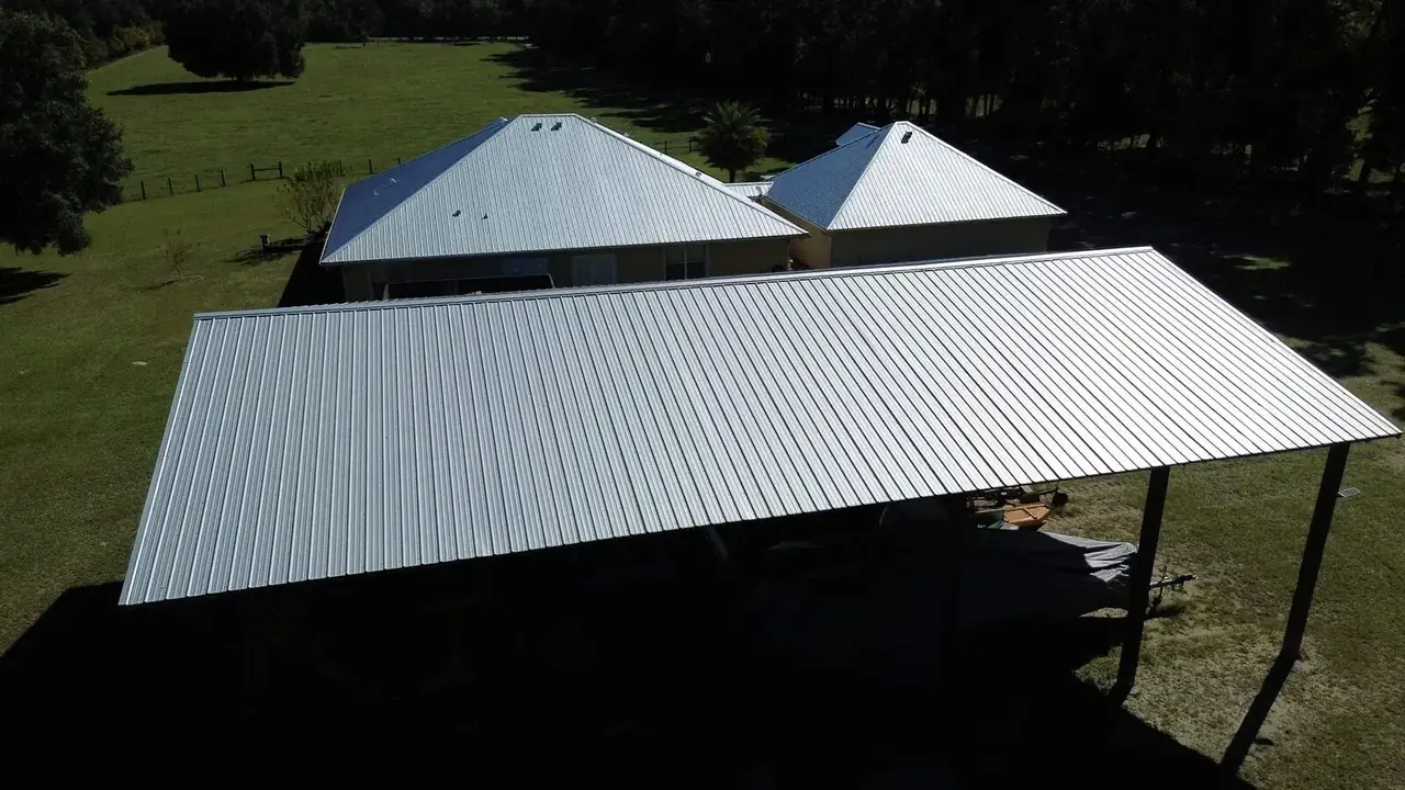 Metal roof over porch and main building in Archer, Florida