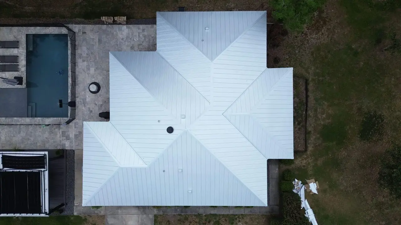 Overhead view of a standing-seam roof in Belleview, Florida