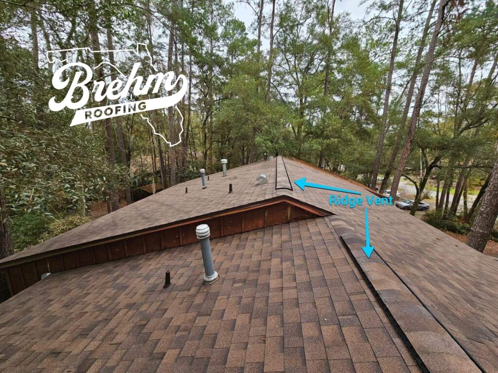 Ridge Vent, Attic Ventilation, Brehm Roofing, Roofing, Roof Replacement, Reroof, Asphalt Shingles, Metal Roofing, Tioga, Gainesville, Jonesville, Florida, Newberry, Trenton, High Springs