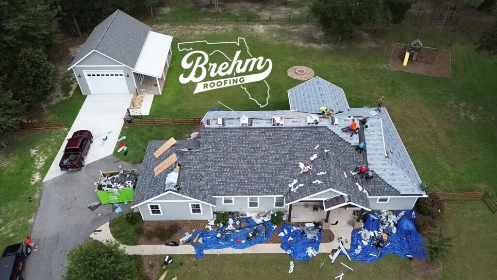 Storm damage roof replacement in Alachua, Florida. Roof done by Brehm Roofing. Mitigation done by Sunshine Restoration.