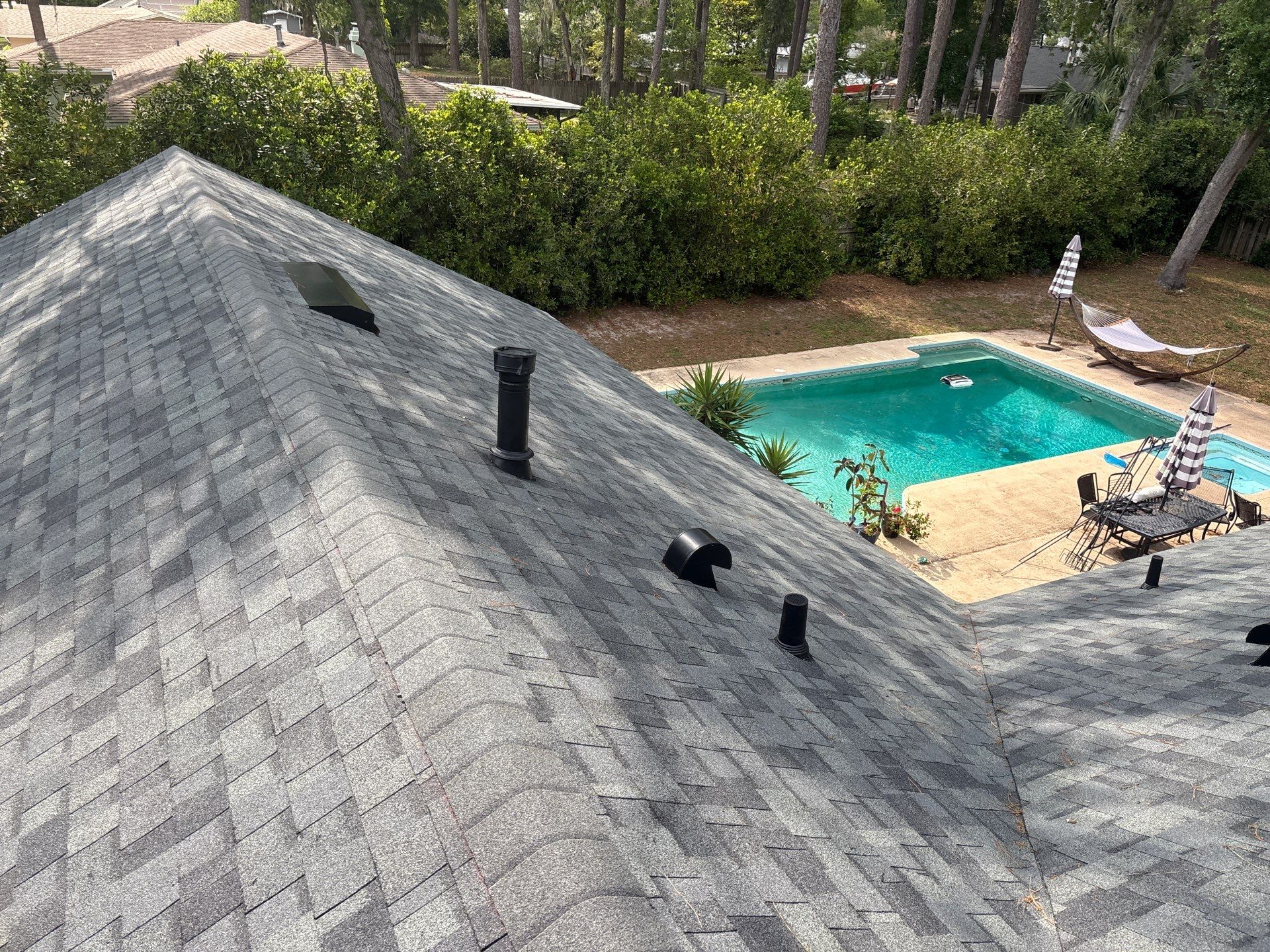 New asphalt shingle roof on a home
