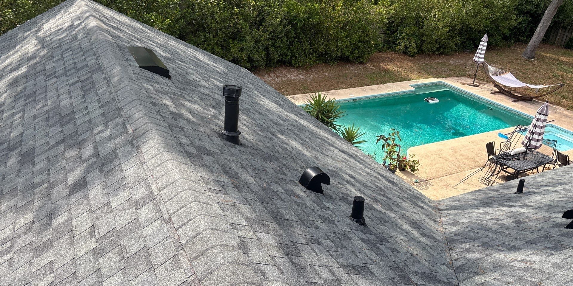 New asphalt shingle roof on a home